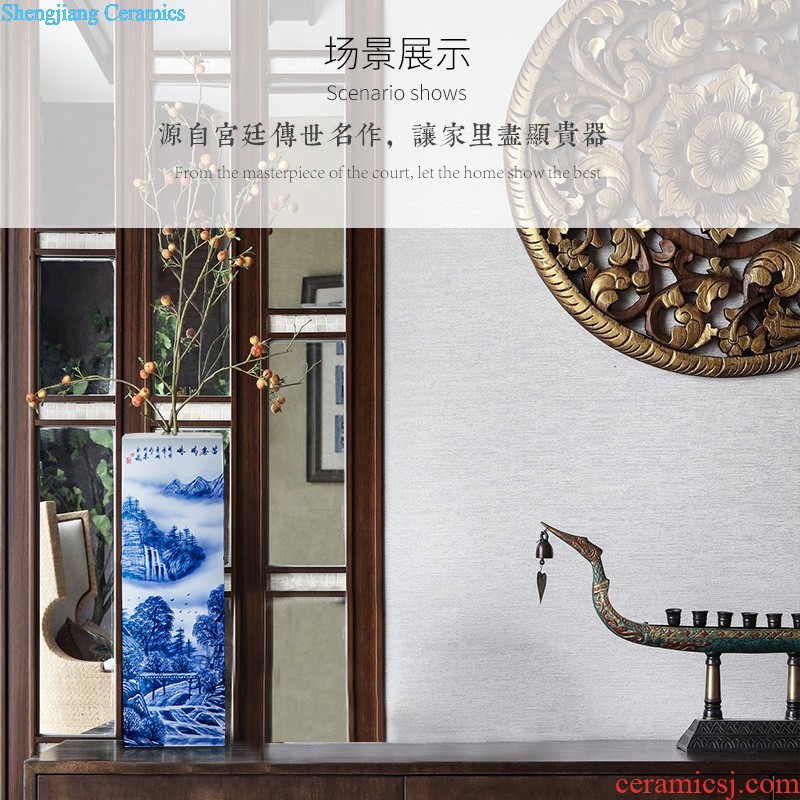 Jingdezhen ceramics hand-painted golden elegance quiver blue and white porcelain vase painting and calligraphy calligraphy and painting study furnishing articles