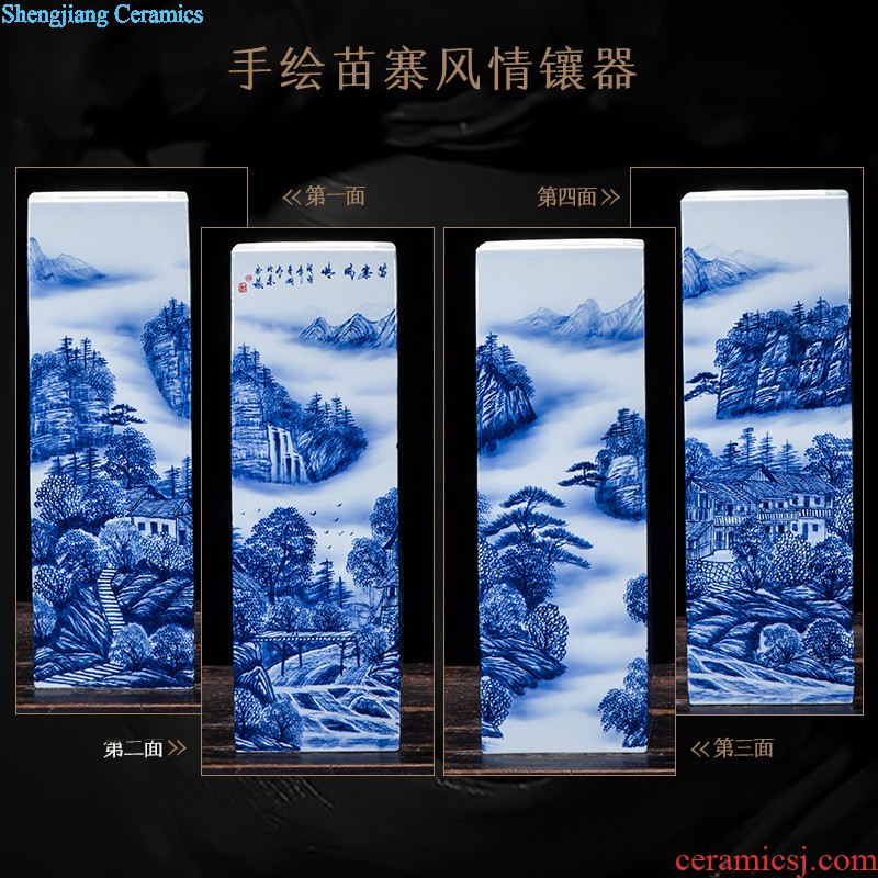 Jingdezhen ceramics hand-painted golden elegance quiver blue and white porcelain vase painting and calligraphy calligraphy and painting study furnishing articles