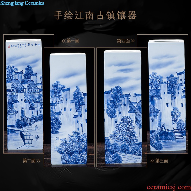 Hand draw the miao customs mesa square vase of blue and white porcelain of jingdezhen ceramics receive furnishing articles study calligraphy and painting