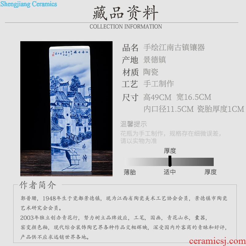 Hand-painted hand-painted mesa of tungs of hometown square vase of blue and white porcelain of jingdezhen ceramics furnishing articles study calligraphy and painting is received