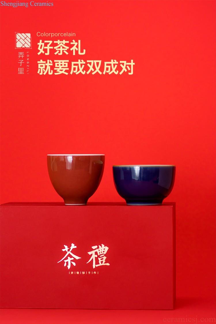 Antique hand-painted porcelain bound lotus flower jade pure manual mud sample tea cup cup of jingdezhen ceramic tea set