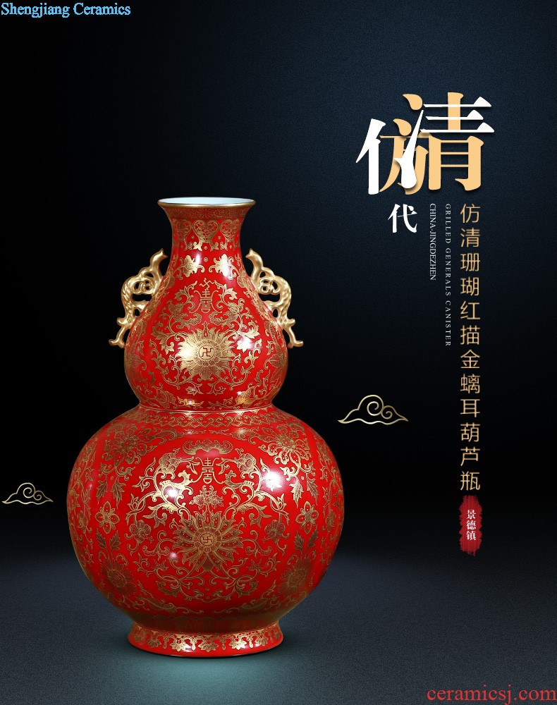 Jingdezhen ceramics furnishing articles hand-painted CV 18 red vase in the living room TV ark decoration large arranging flowers