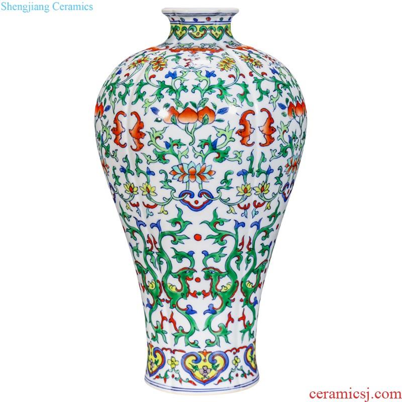 Jingdezhen ceramics colored enamel longnu ear flat bottles of new Chinese style living room home decoration vase collection furnishing articles