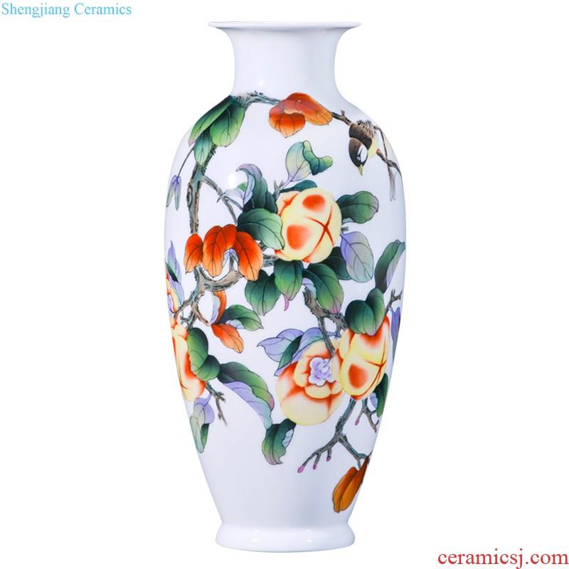 Jingdezhen ceramics hand-painted fu lu shou decoration floor vase sitting room of new Chinese style household collect bottles of furnishing articles