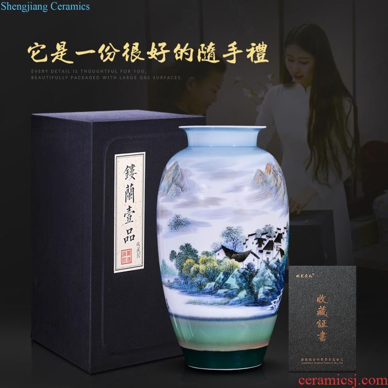 Jingdezhen ceramics by hand draw pastel landscape decoration large vases, Chinese style living room home furnishing articles