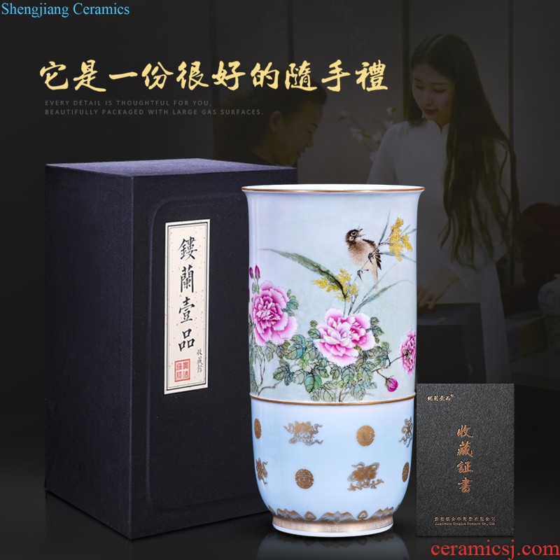 Jingdezhen ceramics hand-painted pastel dried flower vase sitting room home TV ark adornment of Chinese style household furnishing articles