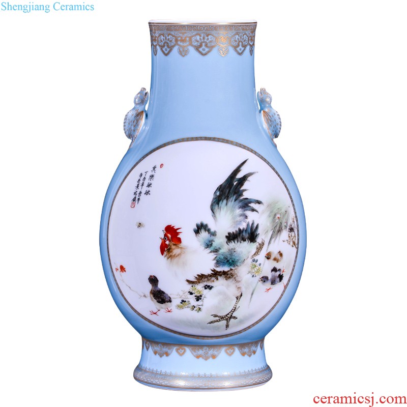 Jingdezhen ceramic dou lions ears flower arranging decorative vase sitting room of new Chinese style household decorations collection furnishing articles