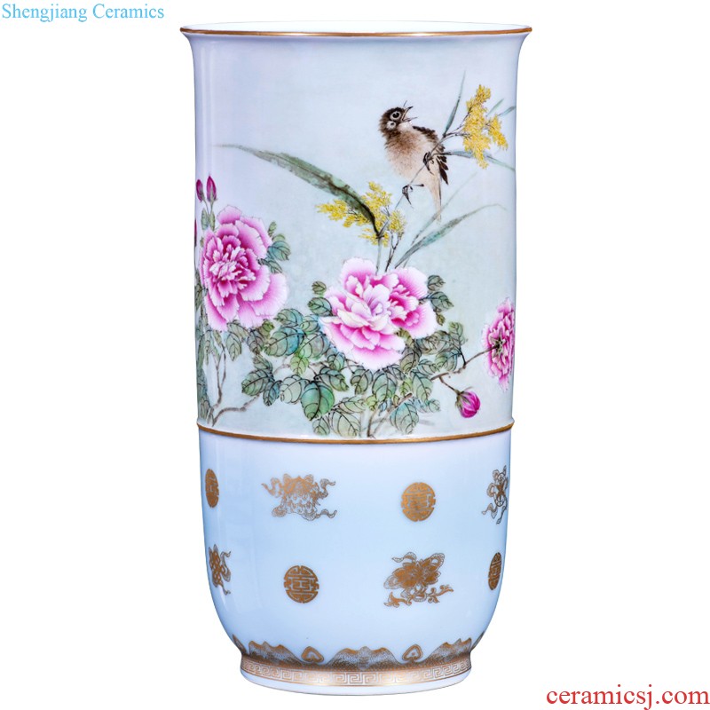 Jingdezhen ceramics hand-painted pastel dried flower vase sitting room home TV ark adornment of Chinese style household furnishing articles