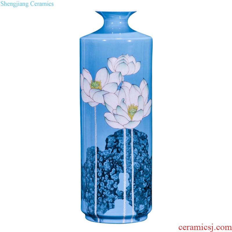 Jingdezhen ceramics hand-painted pastel lotus flower vase collection of new Chinese rich ancient frame home sitting room adornment is placed