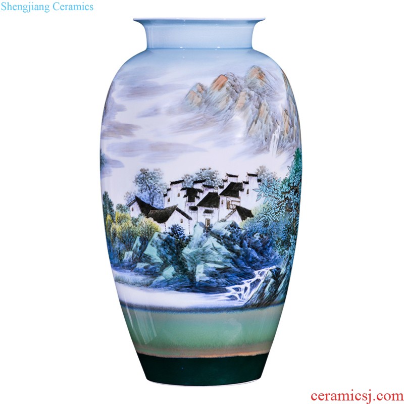 Jingdezhen ceramics by hand draw pastel landscape decoration large vases, Chinese style living room home furnishing articles