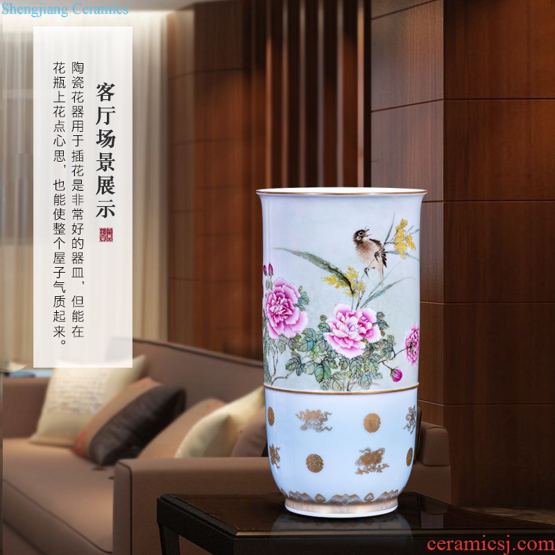 Jingdezhen ceramics hand-painted pastel dried flower vase sitting room home TV ark adornment of Chinese style household furnishing articles