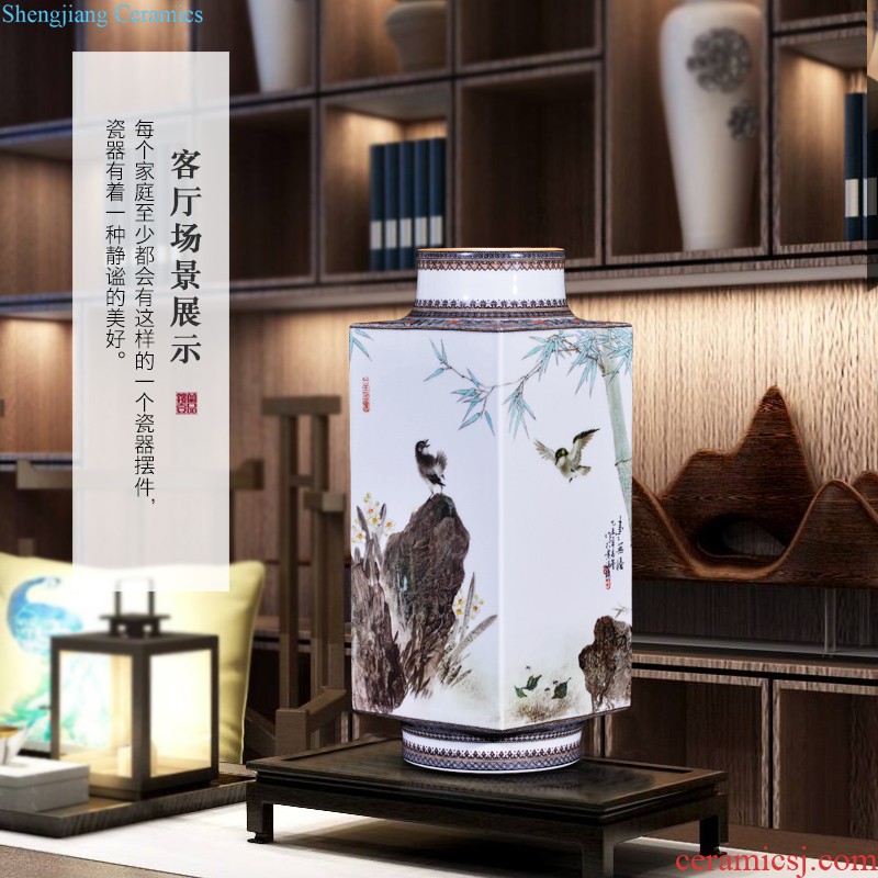 Hand-painted jingdezhen ceramics powder enamel vase inserted new Chinese style living room flower arranging household decorates furnishing articles