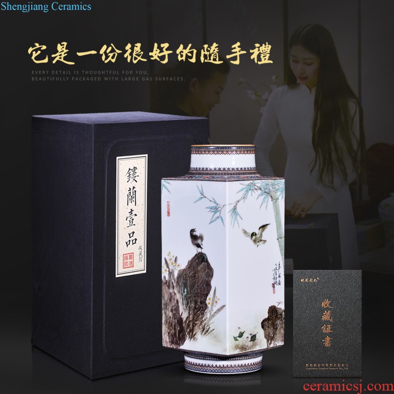 Hand-painted jingdezhen ceramics powder enamel vase inserted new Chinese style living room flower arranging household decorates furnishing articles