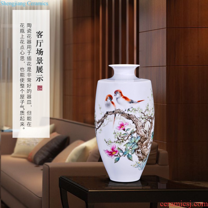 Jingdezhen ceramics hand-painted pastel flowers decorative vase rich ancient frame of new Chinese style household furnishing articles sitting room collection