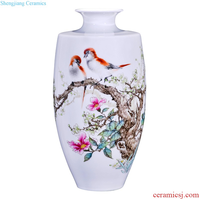 Jingdezhen ceramics hand-painted pastel flowers decorative vase rich ancient frame of new Chinese style household furnishing articles sitting room collection