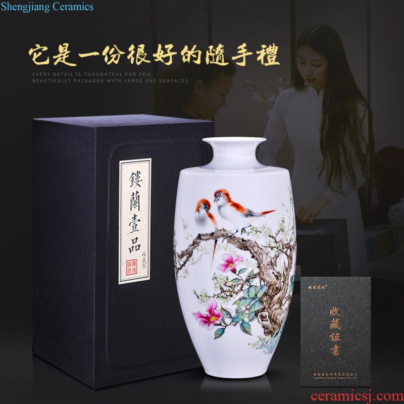 Jingdezhen ceramics hand-painted pastel flowers decorative vase rich ancient frame of new Chinese style household furnishing articles sitting room collection