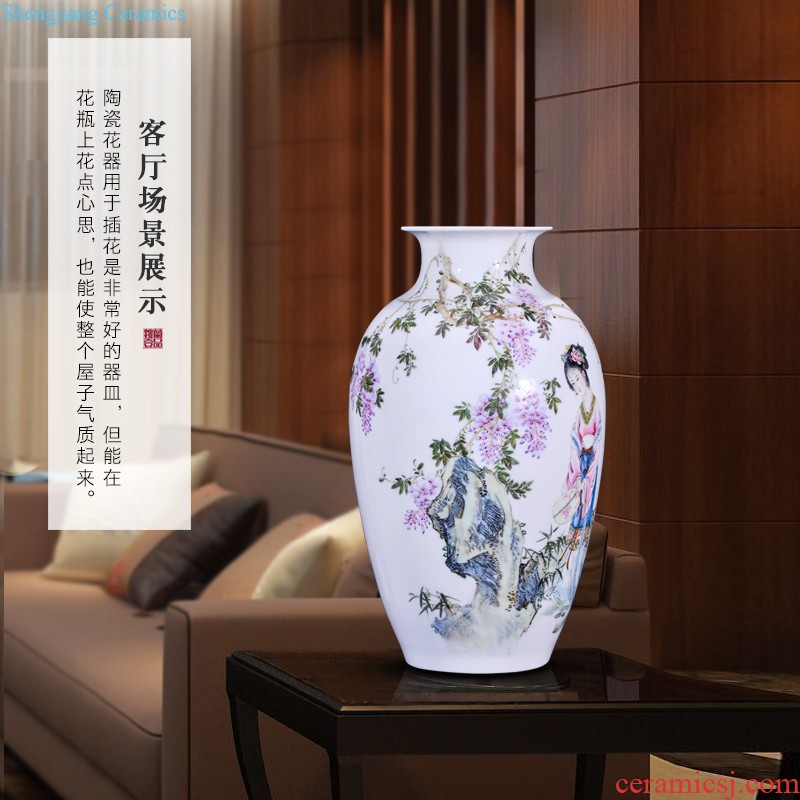 Jingdezhen ceramics hand-painted enamel vase lily new Chinese style living room flower adornment household furnishing articles