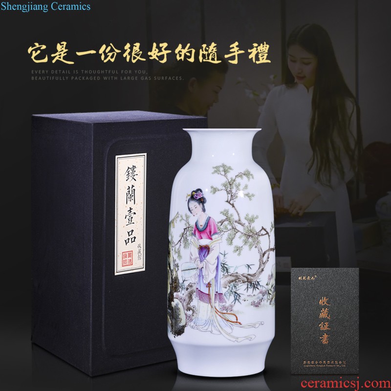 Master of jingdezhen ceramics hand-painted pastel landscape decoration vase sitting room furniture collection of new Chinese style furnishing articles