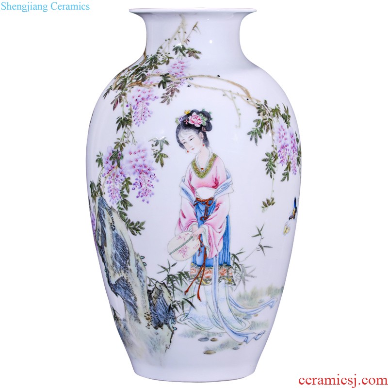 Jingdezhen ceramics hand-painted enamel vase lily new Chinese style living room flower adornment household furnishing articles