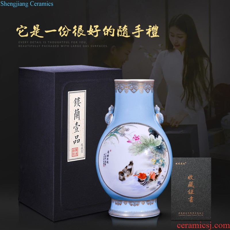 Jingdezhen ceramic dou lions ears flower arranging decorative vase sitting room of new Chinese style household decorations collection furnishing articles