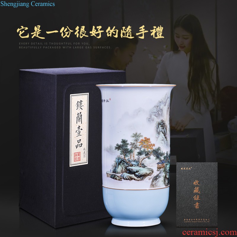 Jingdezhen ceramics by hand crane peach decoration as large vases, new Chinese style living room home furnishing articles