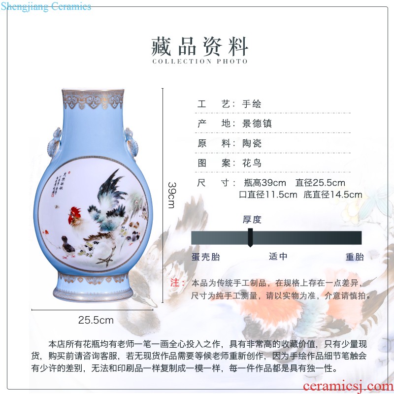 Jingdezhen ceramic dou lions ears flower arranging decorative vase sitting room of new Chinese style household decorations collection furnishing articles