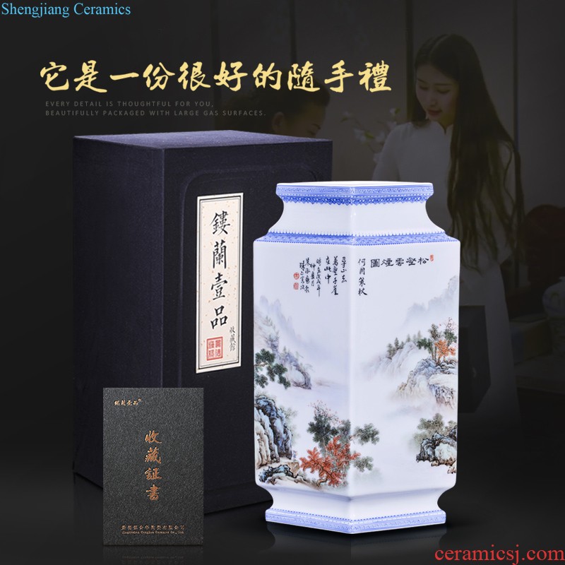 Jingdezhen ceramics hand-painted peony pastel flowers decorative vase sitting room furniture collection of new Chinese style furnishing articles