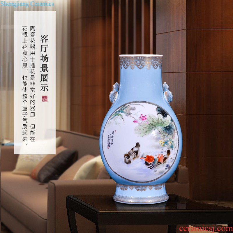 Jingdezhen ceramic dou lions ears flower arranging decorative vase sitting room of new Chinese style household decorations collection furnishing articles