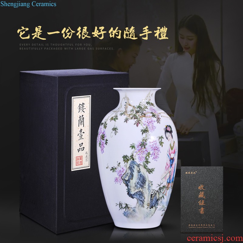 Jingdezhen ceramics hand-painted enamel vase lily new Chinese style living room flower adornment household furnishing articles