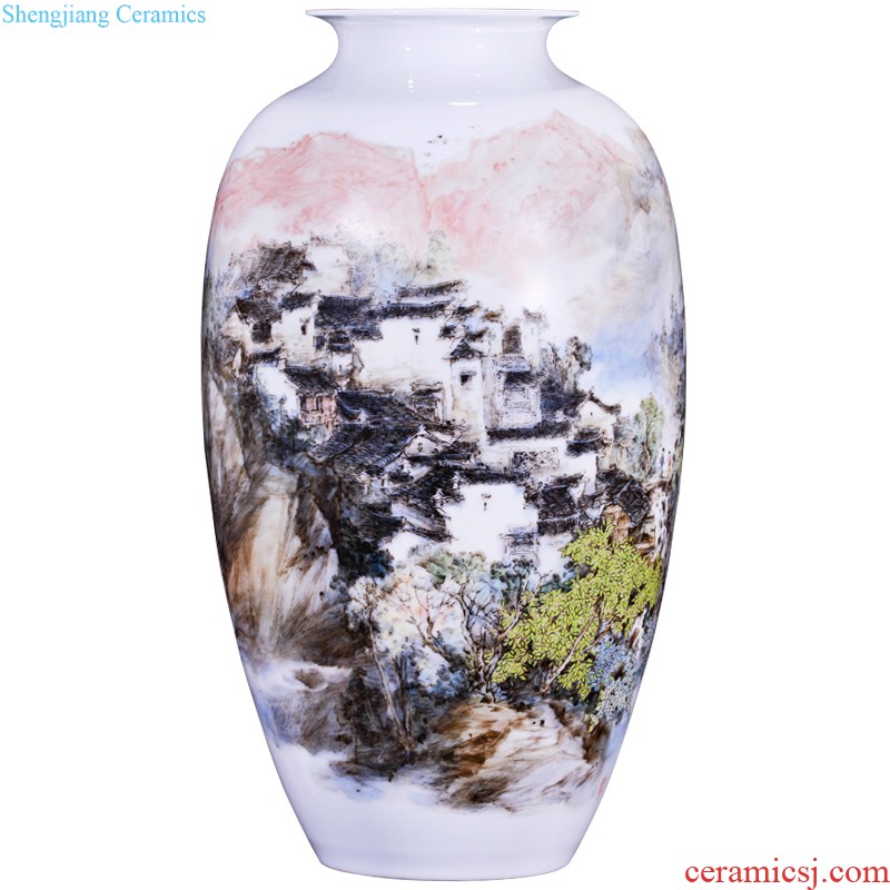 Jingdezhen ceramic blue clip the pantone peach garden scene ears ring live large vases, Chinese style household decorative furnishing articles