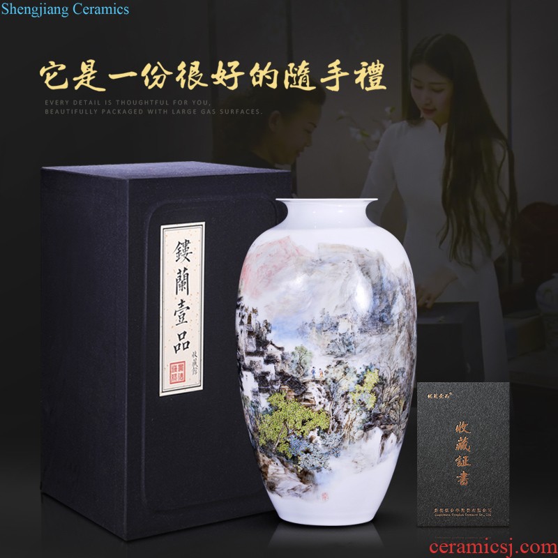 Jingdezhen ceramic blue clip the pantone peach garden scene ears ring live large vases, Chinese style household decorative furnishing articles