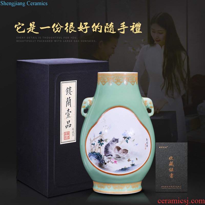 Jingdezhen ceramics hand-painted powder enamel decoration of large vases, new Chinese style household rich ancient frame furnishing articles