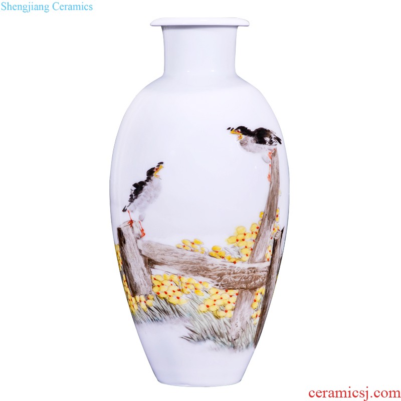 Jingdezhen ceramics hand-painted pastel pine crane of large vases, new Chinese style living room flower arranging home furnishing articles