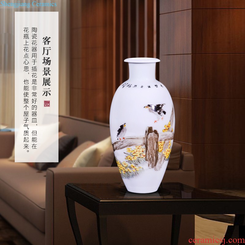 Jingdezhen ceramics hand-painted pastel pine crane of large vases, new Chinese style living room flower arranging home furnishing articles