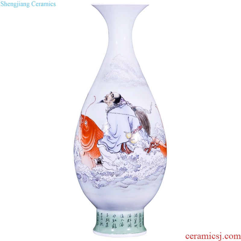 Jingdezhen ceramic hand-painted pastel peach willow vase bat Chinese style living room home decoration collection furnishing articles