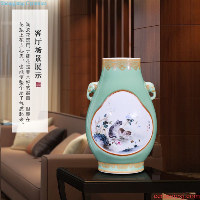 Jingdezhen ceramics hand-painted powder enamel decoration of large vases, new Chinese style household rich ancient frame furnishing articles