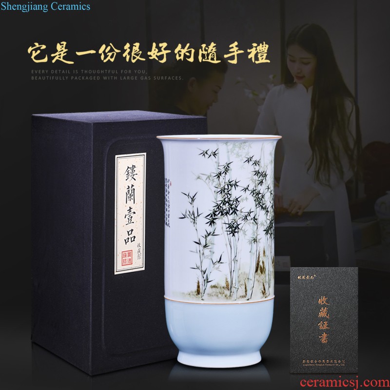 Jingdezhen ceramics hand carved flower vase Chinese modern bedroom sitting room adornment is placed a wedding gift