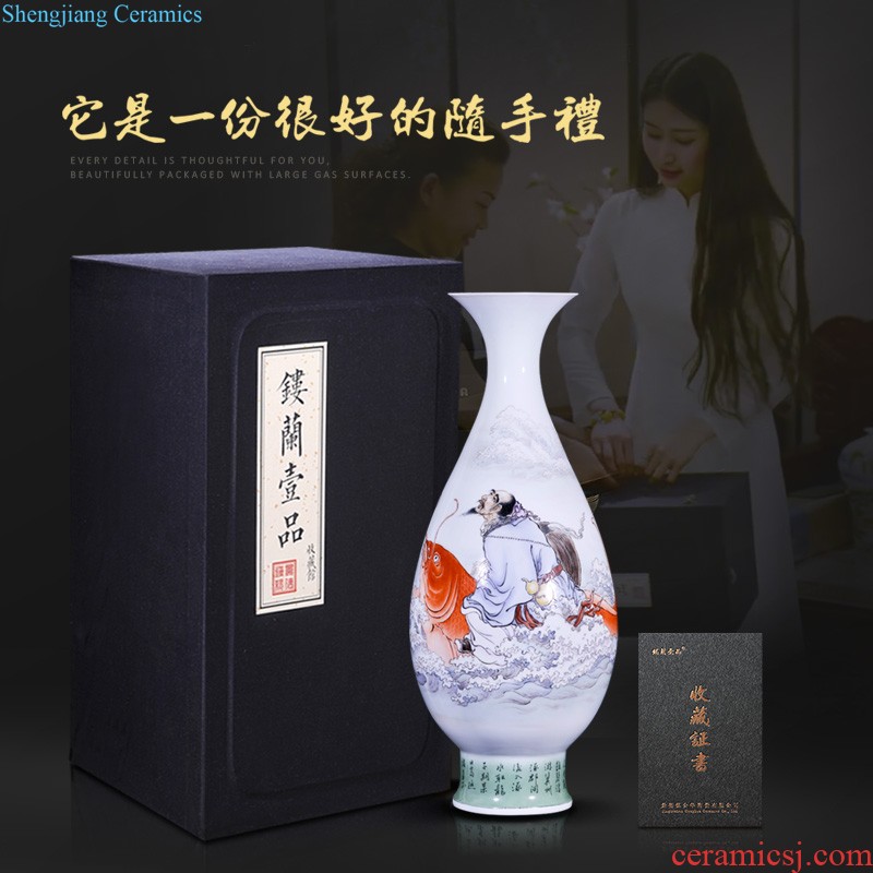 Jingdezhen ceramic hand-painted pastel peach willow vase bat Chinese style living room home decoration collection furnishing articles