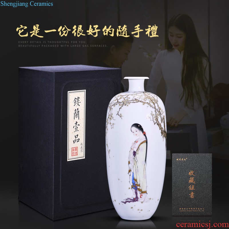 Jingdezhen ceramics hand-painted dress powder enamel decoration of large vases, new Chinese style household furnishing articles