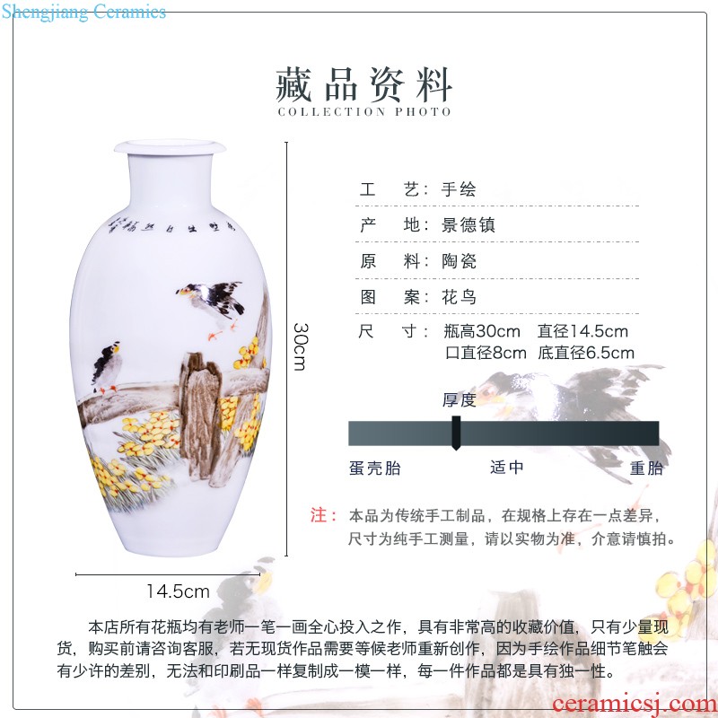 Jingdezhen ceramics hand-painted pastel pine crane of large vases, new Chinese style living room flower arranging home furnishing articles