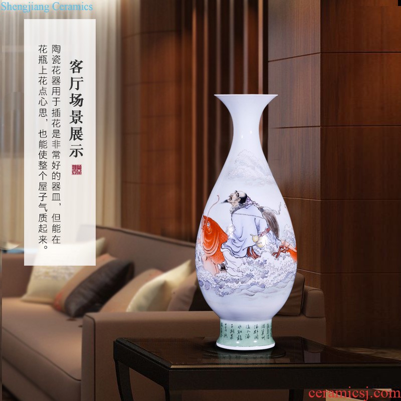 Jingdezhen ceramic hand-painted pastel peach willow vase bat Chinese style living room home decoration collection furnishing articles