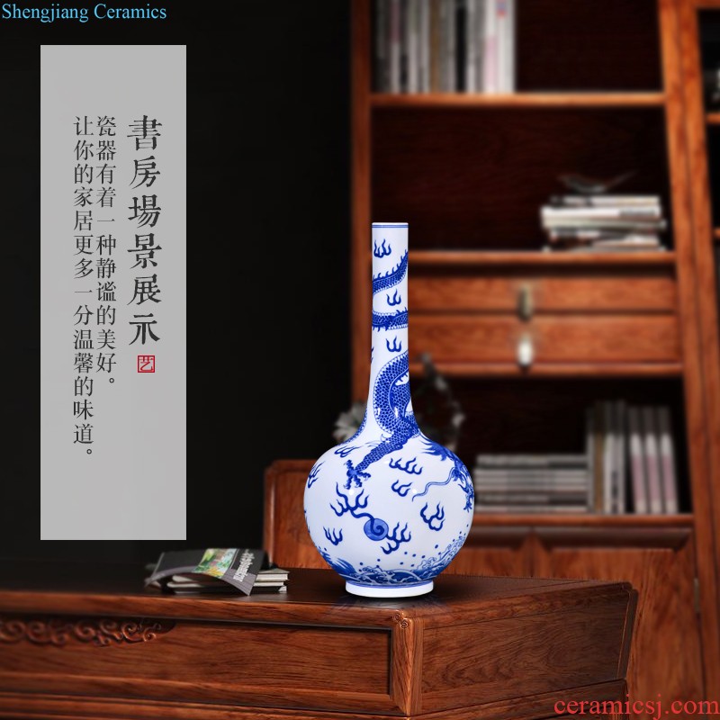 Jingdezhen ceramic blue colour imitation qing qianlong offering okho spring Chinese floret bottle of decorative household items furnishing articles