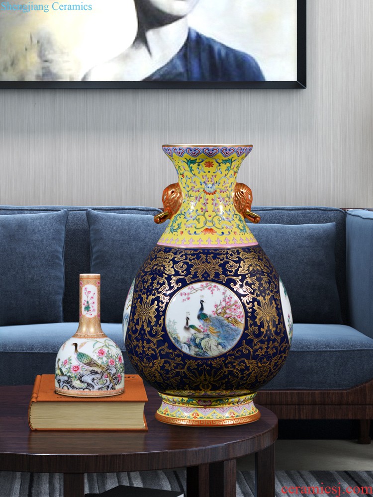 Jingdezhen ceramic hand-painted pastel dried flowers thin body big new Chinese style household vase TV ark the sitting room porch place