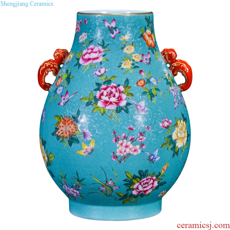 Jingdezhen ceramic hand-painted grilled pastel flowers kam tong prosperous general tank Chinese style living room home decoration collection furnishing articles