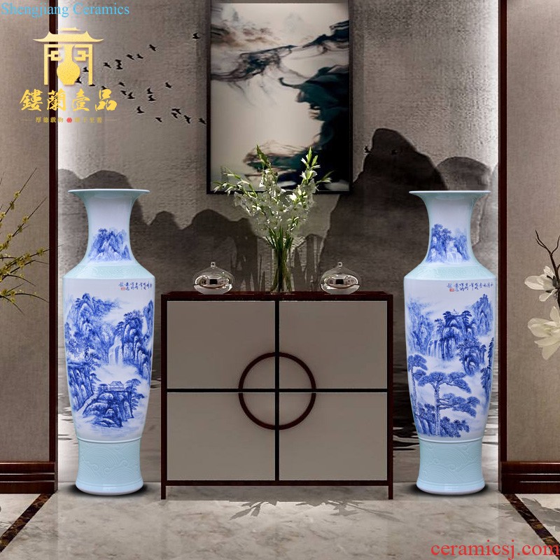 Jingdezhen blue and white ceramics archaize floor big vase hotel villa living room for the opening of new Chinese style decoration furnishing articles