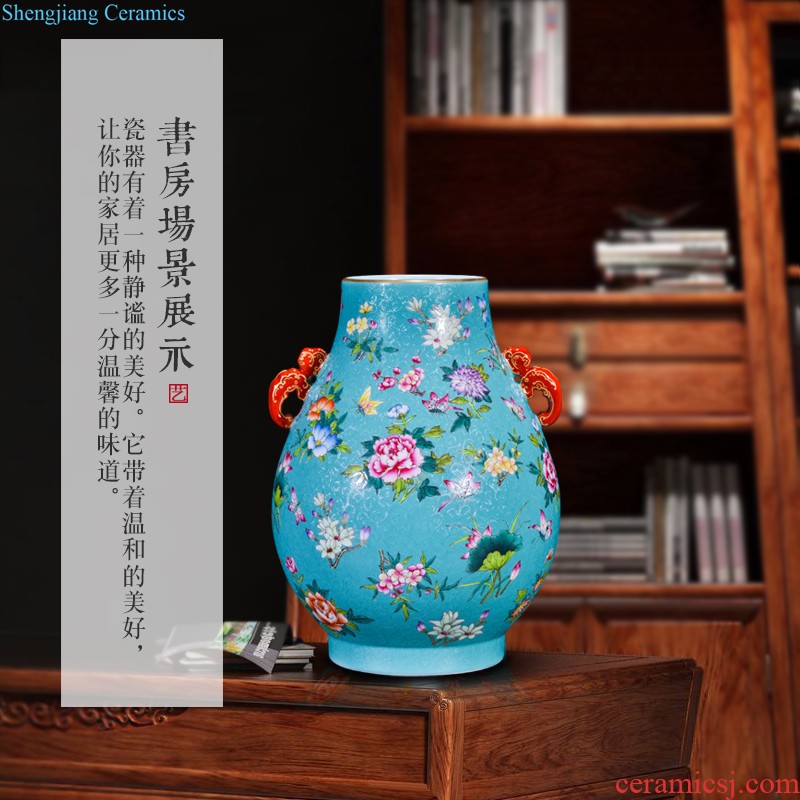 Jingdezhen ceramic hand-painted grilled pastel flowers kam tong prosperous general tank Chinese style living room home decoration collection furnishing articles