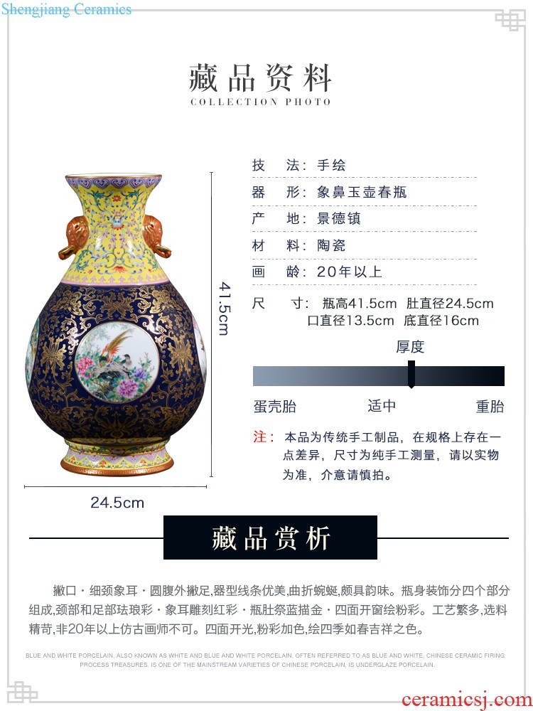 Jingdezhen ceramic hand-painted pastel dried flowers thin body big new Chinese style household vase TV ark the sitting room porch place