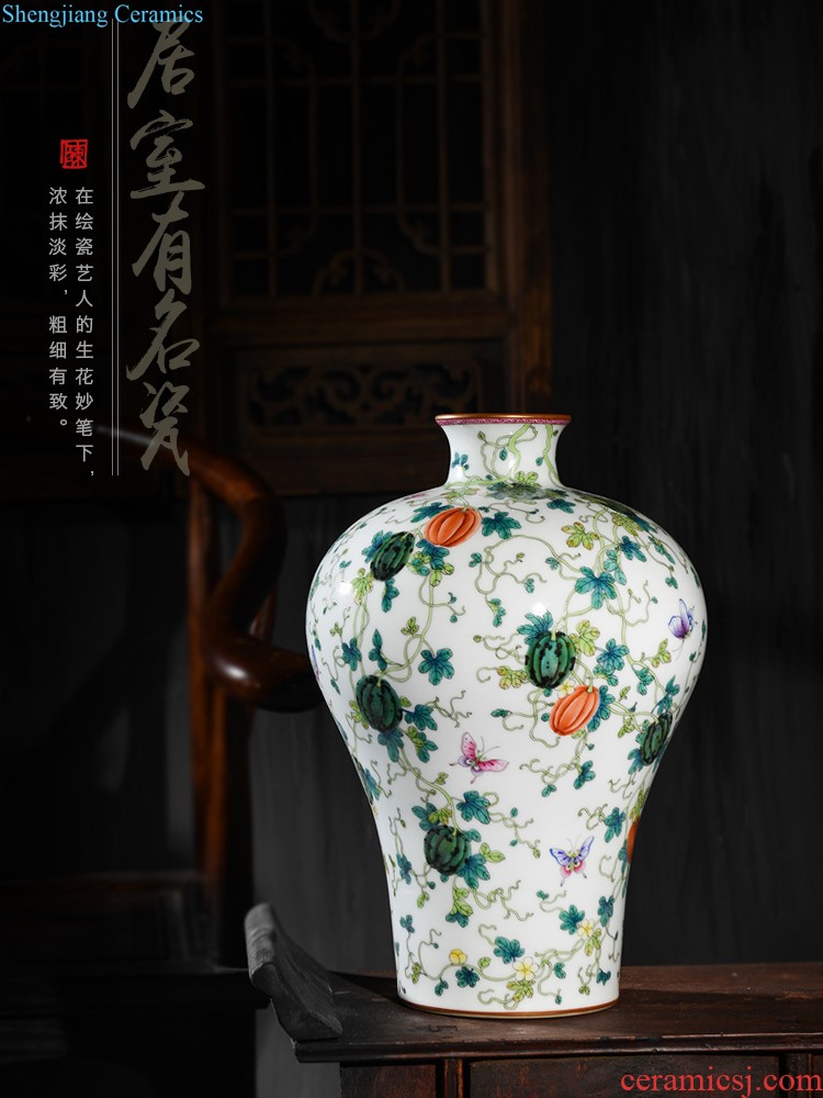 Jingdezhen ceramics archaize qianlong pastel yellow to tie up branch grain mei bottles of Chinese flower arranging collection place ornament