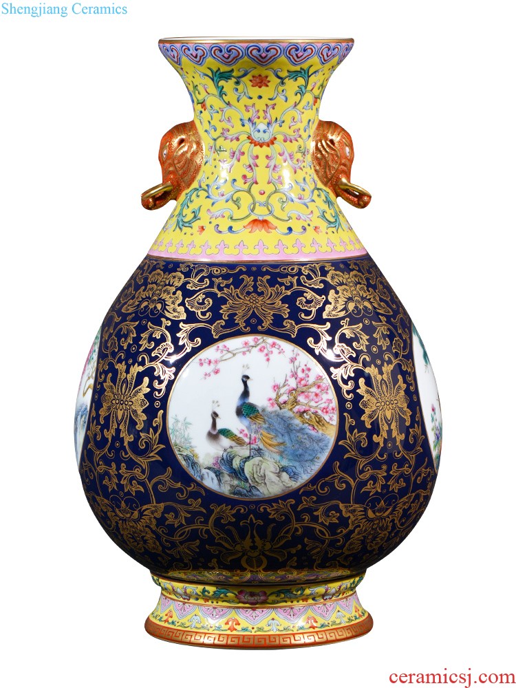 Jingdezhen ceramic hand-painted pastel dried flowers thin body big new Chinese style household vase TV ark the sitting room porch place