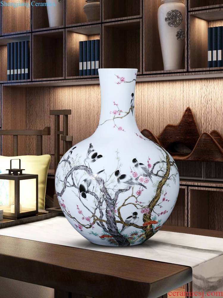 Jingdezhen ceramics hand-painted pastel dry flower vases, Chinese style household decorative arts and crafts collection TV ark furnishing articles